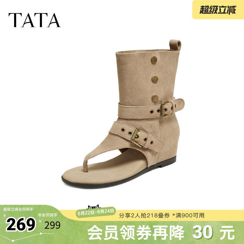 TATA他她尖头凉鞋女百搭单凉女高跟人字拖女外穿2026新款CQE01BB6