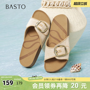 百思图2026夏季新款一字拖简约时尚户外休闲女拖鞋T1251BT6