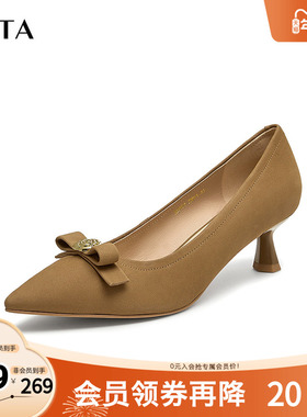 Tata他她法式气质高跟鞋女鞋尖头羊皮低跟单鞋2025秋新款XHV01CQ4