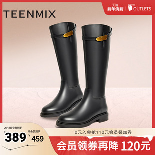 天美意潮酷厚底长靴骑士靴女时装 靴高筒皮靴子冬BH791DG3