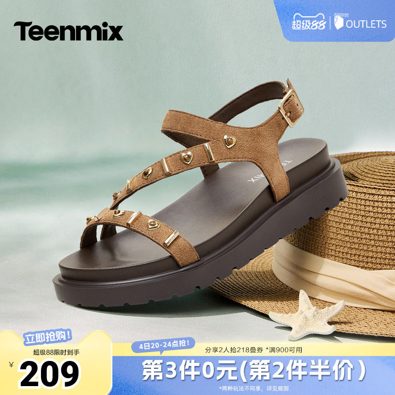 天美意2026夏新款复古潮流厚底舒适露趾百搭女休闲凉鞋KI023BL6