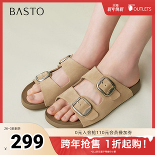 平跟女拖鞋 百思图2025夏季 复古休闲勃肯鞋 商场同款 A6411BT5 新款