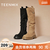 天美意复古西部靴骑士靴长靴女厚底高筒堆堆靴冬新款 CQ980DG4