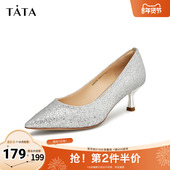 Tata他她亮片气质高跟鞋 2025奥莱7RXC9CQ4 宴会低跟单鞋 女鞋 法式