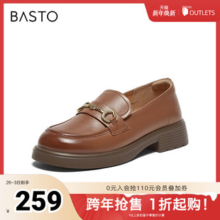 粗跟女单鞋 简约金属扣学院风乐福鞋 A3520AA4 新款 百思图2024春季