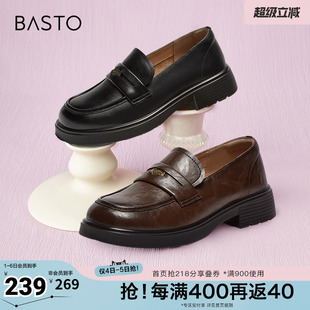 简约学院风乐福鞋 百思图春夏季 新款 商场同款 A3512CA4 粗跟女单鞋
