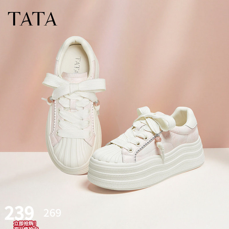 TATA他她女鞋新款板鞋时尚休闲鞋百搭厚底增高软底小白鞋CT907CM5