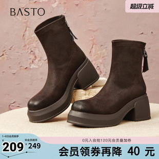 时装 百思图秋冬季 新款 商场同款 潮流粗跟女中靴E5037DZ5 靴时尚