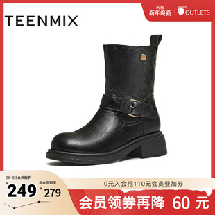 天美意2025冬新款 靴KNZ21DZ5 厚底百搭靴子潮流复古通勤女时装