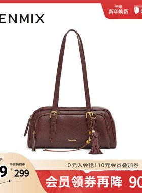 天美意2025冬新款商场同款手提包纯色百搭复古女单肩包X3209DX5