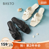 简约休闲通勤一字拖粗跟女凉拖鞋 百思图2025夏季 新款 B6381BT5