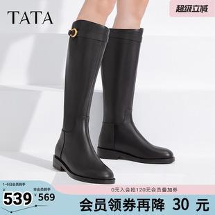 Tata他她黑骑士骑士靴女加绒长筒靴显瘦靴子冬季 7TG80DG3奥莱 新款