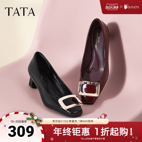 粗跟单鞋TATA/他她通勤方扣