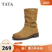 加绒时装 TATA他她靴子2025冬季 新款 靴女西部靴复古堆堆靴CKL02DS5