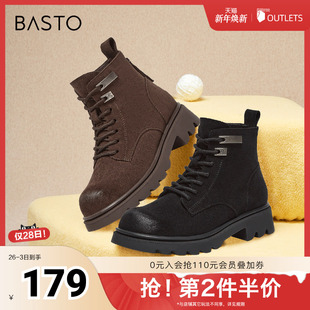 户外运动马丁靴粗跟女短靴W2701DD4 商场同款 百思图冬季 新款