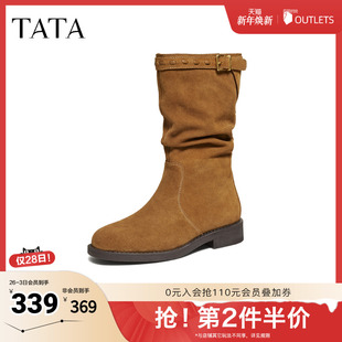 靴复古堆堆靴休闲靴新款 时装 7TG65DZ5 新款 TATA他她女靴2025冬季