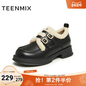 商场同款 保暖英伦风皮鞋 毛毛鞋 天美意2025春新款 女单鞋 BI071AM5