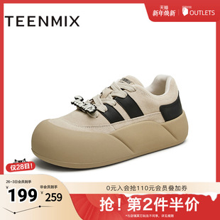 子秋新款 女休闲鞋 BJ671CM4 运动板鞋 天美意厚底增高大头面包鞋