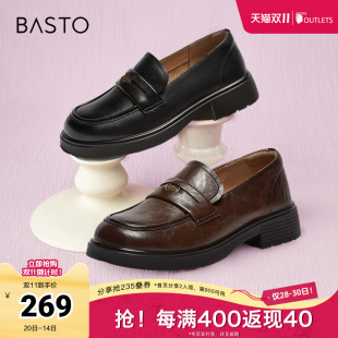 粗跟女单鞋 百思图春夏季 简约学院风乐福鞋 商场同款 A3512CA4 新款