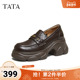 女小皮鞋 时尚 休闲鞋 TATA他她黑巧方糖乐福鞋 百搭厚底鞋 子CEG14AA6
