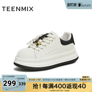 子春新款 女休闲鞋 BM261CM5 运动板鞋 天美意厚底增高面包小白鞋