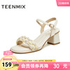天美意一字带凉鞋粗跟凉鞋女高跟鞋时装凉鞋新款CL501BL4