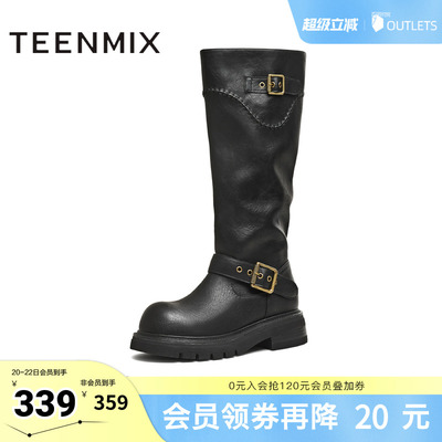 天美意冬新款商场同款高直筒显瘦百搭厚底女骑士靴BM351DG5