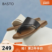 简约休闲户外一字拖平跟女拖鞋 百思图春夏季 新款 M3062BT4