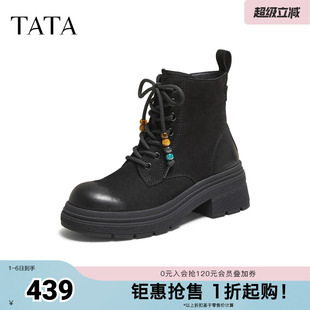 TATA他她靴子女春羊皮靴工装 短靴W3M04DD5奥莱 靴厚底马丁靴新款