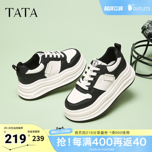 TATA他她厚底板鞋女鞋秋季新款小白鞋子女鞋熊猫鞋休闲鞋JNF01AM5