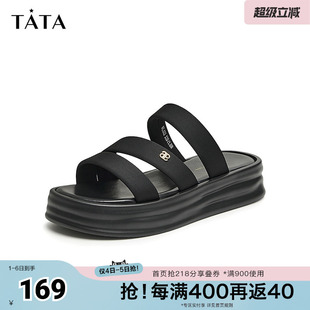 休闲软底沙滩凉拖春新款 WL602BT4奥莱 女时尚 Tata他她厚底一字拖鞋