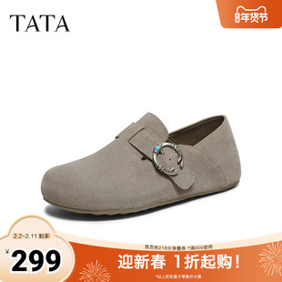 TATA他她复古加绒勃肯鞋女2025新款厚底包头拖鞋穆勒鞋子CUG01CM5