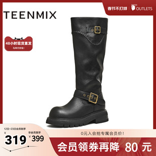 天美意2025冬新款商场同款高直筒显瘦百搭厚底女骑士靴BM351DG5