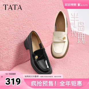 小皮鞋 白英伦乐福鞋 2025秋7A520CA4 女鞋 Tata他她奥莱气质粗跟单鞋