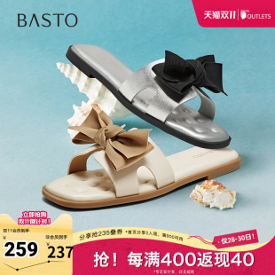 简约休闲一字拖平跟女拖鞋 商场同款 TY417BT5 新款 百思图2025夏季