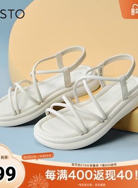 百思图春夏季新款商场同款复古条带罗马凉厚底女凉鞋UCX07BL4