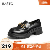 新款 时尚 潮流通勤厚底圆头乐福鞋 百思图2024春季 女单鞋 TFW48AA4