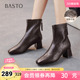 靴时尚 百思图2025冬季 时装 商场同款 潮流方头女短靴F5011DD5 新款