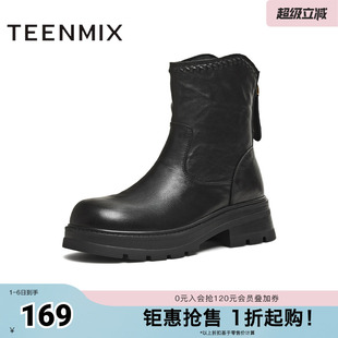 粗跟英伦复古百搭时装 靴女靴BM061DZ5 商场同款 天美意冬新款