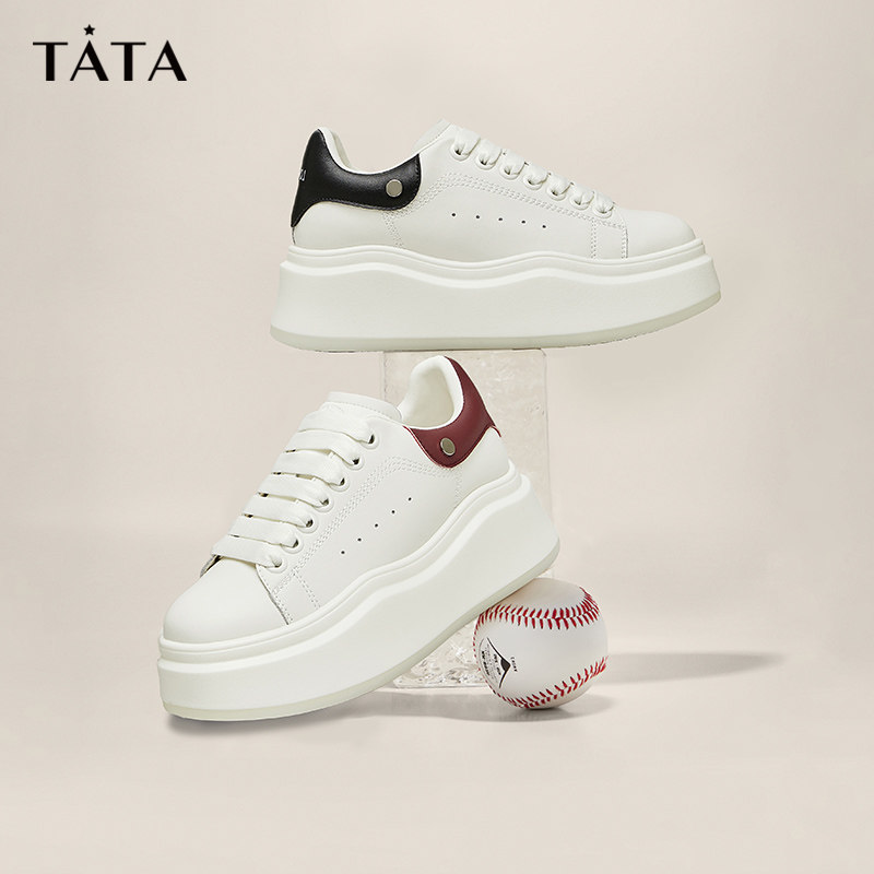 Tata他她厚底小白鞋女厚底增高板鞋松糕鞋面包鞋春款奥莱