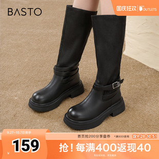 簡(jiǎn)約時(shí)尚 通勤騎士靴粗跟高筒靴女長(zhǎng)靴E4262DG4 新款 百思圖冬季