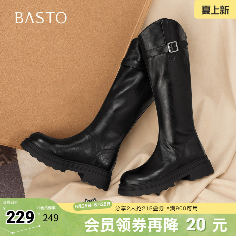 百思图秋冬季新款骑士靴时尚简约街头潮流女长靴BV808DG5