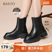 百思图2025冬季 潮流粗跟女短靴W3831DD5 切尔西靴时尚 新款 商场同款