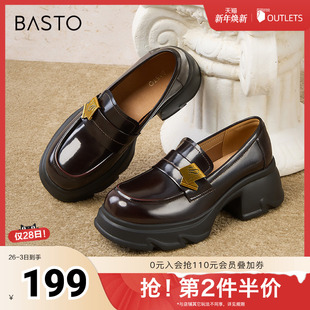 粗跟女单鞋 百思图2025春季 复古学院乐福鞋 商场同款 UMG05AA5 新款