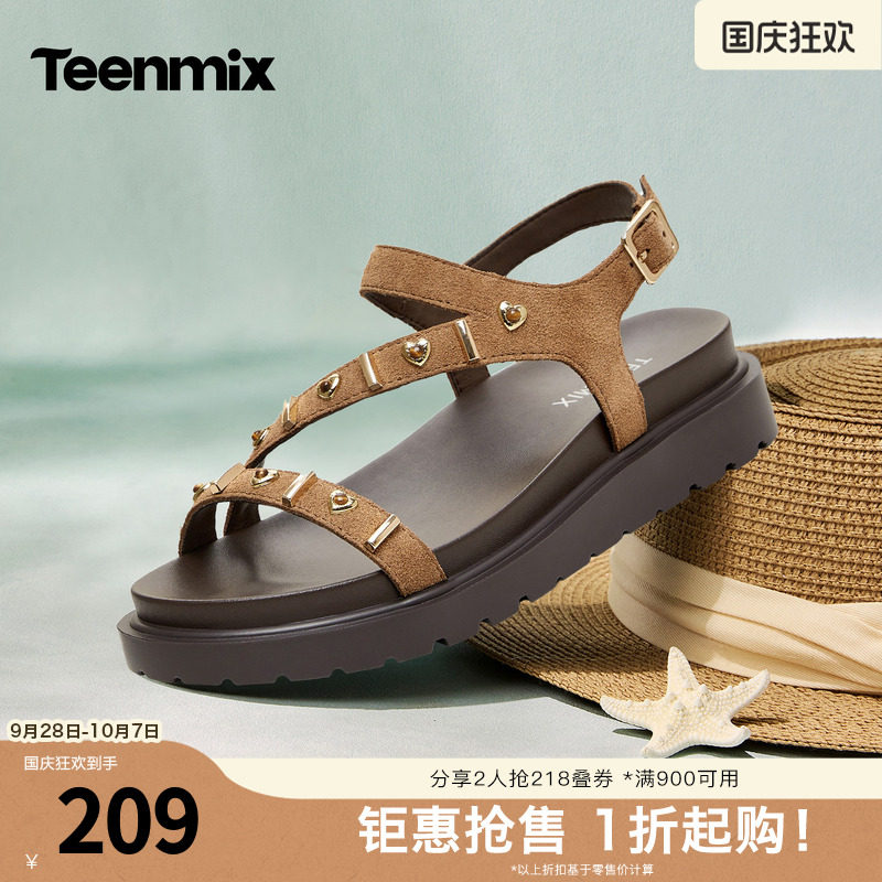 天美意2026夏新款复古潮流厚底舒适露趾百搭女休闲凉鞋KI023BL6