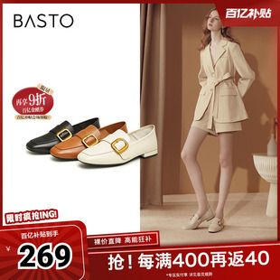 粗跟单鞋 简约复古金属扣乐福鞋 KC529CA3 新款 百思图奥莱秋季