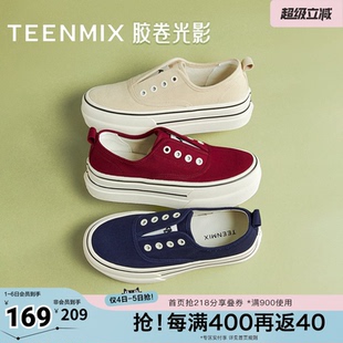 天美意春新款 休闲鞋 女帆布鞋 KJ010CM5 厚底一脚蹬时尚