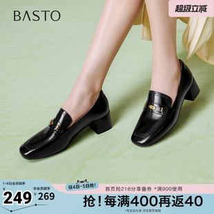 简约百搭通勤乐福鞋 百思图春季 新款 商场同款 A3876AA5 粗跟女单鞋