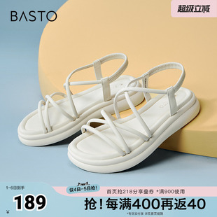 百思图春夏季 商场同款 复古条带罗马凉厚底女凉鞋 UCX07BL4 新款