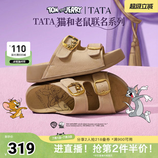 TATA他她猫和老鼠联名阿比喵女鞋拖鞋休闲厚底勃肯鞋凉鞋K4M01BT6